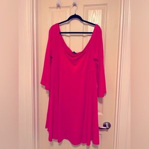 OFF-SHOULDER BRIGHR PINK DRESS!!